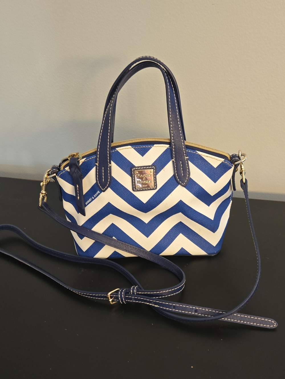 Dooney & Bourke Blue and White Chevron Crossbody Satchel